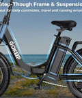 Folding Electric Bike With 1300W Peak Motor For Crushing Hills, 75 Mile Pedal Assist Range, removable battery shown by the beach