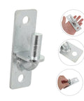 Rock Solid Gate Hinges Set Features Four Wall Mount Brackets Engineered For Wooden Fence Posts And Exterior Barn Doors smooth silver hinge close-up.