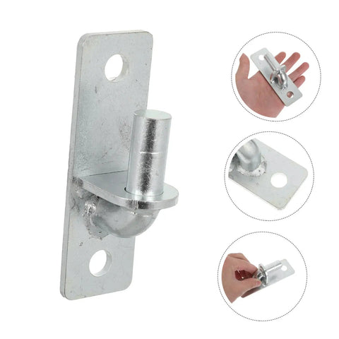 Rock Solid Gate Hinges Set Features Four Wall Mount Brackets Engineered For Wooden Fence Posts And Exterior Barn Doors smooth silver hinge close-up.