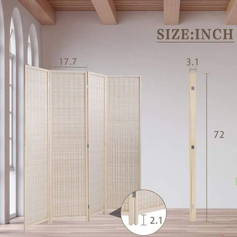 Bamboo Room Divider Folding Privacy Screen, 4 Panel, 72 Inches High and 17.7 Inches Wide in a modern room setting