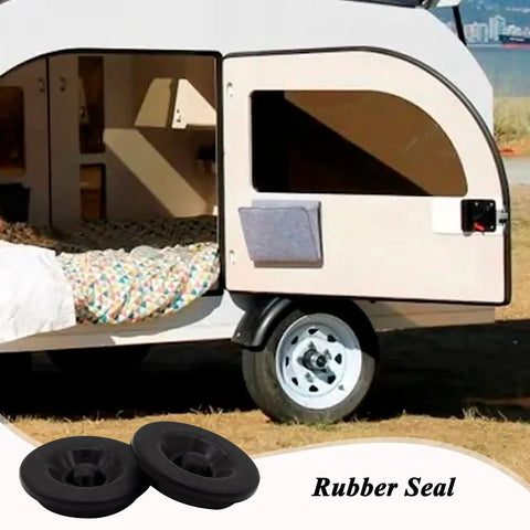 Trailer side view with 4 Pack 1.98 Inch Trailer Hub Caps With Dust Caps And Grease Caps Wheel Center Caps Plus 8 Rubber Plugs