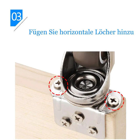 Set Of 4 L Shaped Silent Swivel Casters With 360 Degree Rotation And TPE Rubber Wheels for furniture installation close-up.
