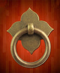4 Pack Brass Drawer Pulls Antique Brass Cabinet Ring Handles With Mounting Screws 1.89 by 1.69 Inches shown against red background