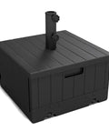 Black All In One Outdoor Umbrella Base With Rolling Wheels And Planter Box 176 Lb Heavy Duty Sand Fillable Workhorse