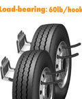 Heavy Duty 12 Inch Wave Garage Hooks 4 Pack Wall Mount Tool Organizer holding two car tires, load-bearing 60lb per hook.