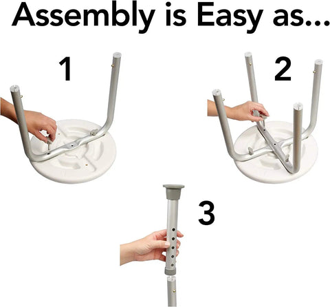 Compact Shower Stool With Adjustable Height assembly instructions for aluminum bath seat, showing step-by-step assembly.