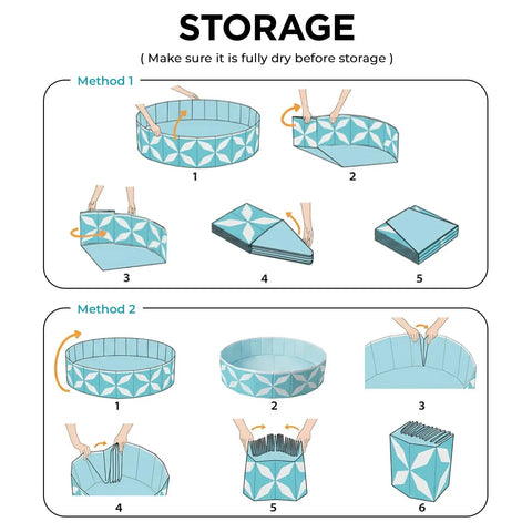 Storage guide for Heavy Duty Foldable Dog Pool For Large Dogs With 0.5mm PVC, Non Slip Bottom, step-by-step folding instructions.