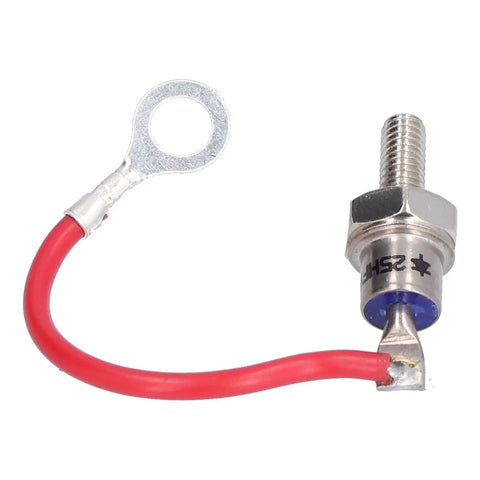Heavy Duty 25A 1200V Rectifier Diode Module Built Rock Solid With Premium Molybdenum Construction And Clean Spiral Heat Sink Design For Zero Fuss Industrial Power Conversion, featuring red wire and terminal.