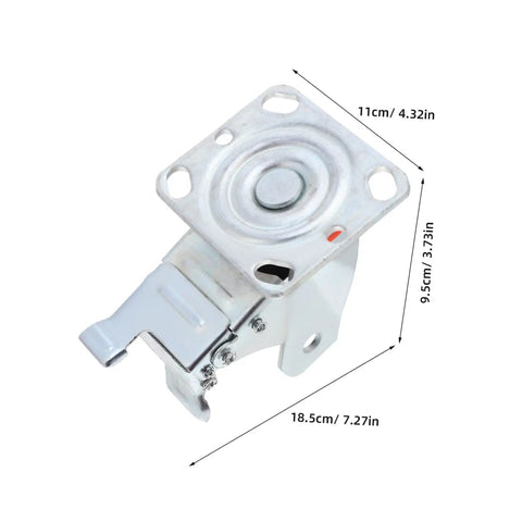Heavy Duty 4 Inch Swivel Caster Wheel Bracket With Brake And Lock For Heavy Load Furniture And Shop Equipment Built Tough Steel Cart Frame Roller, detailed view, reinforced steel, dimensions shown.