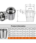 High Precision ER20 Collet Chuck Set For 4mm Bits Ideal For Pro Engraving and Machining Tools specifications and dimensions.