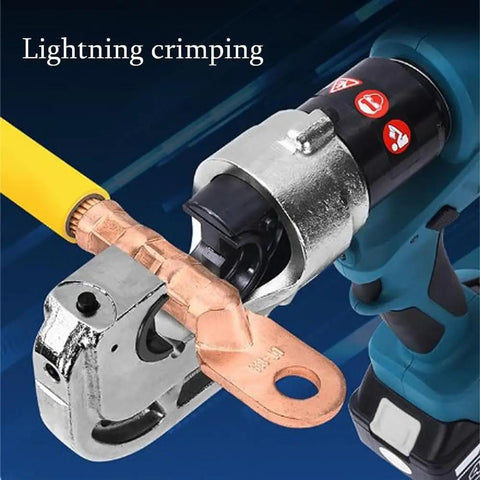 Top Rated Battery Powered Handheld Electric Crimping Machine For Copper Aluminum Terminals Hydraulic Cordless Tool crimping a copper terminal.