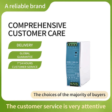 Zero Hassle Ultra Slim Din Rail Switching Power Supply 24V 6.5A 156W Fanless DC Adapter side view for factory automation use.
