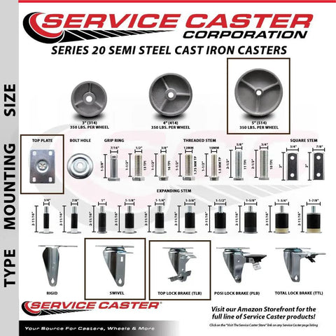 Drop Dead Sturdy Swivel Caster Kit Set Of Four Featuring Five Inch Silver Cast Iron Wheels And Reliable Top Lock Brakes Built Tough for assembly details.
