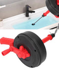 Heavy Duty Manganese Steel Drain Auger 32 Foot Plumbing Snake rock solid pipe unclogger shown near sink drain.