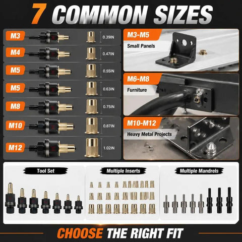 Premium Head Rivet Nut Tool Kit For Professionals And DIYers M3 To M12 With 55 Pieces mandrels for sheet metal