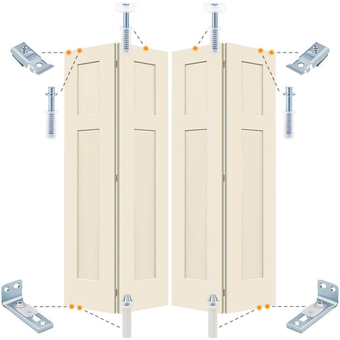 Two Pack Bifold Door Hardware Repair Kit With Top And Bottom Brackets Pivots And Spring Loaded Guide Wheel for installation