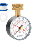 Water pressure test gauge, 2.5 in dial, 3/4 in hose thread, brass connector, black steel case, Amazon SCTSNSR