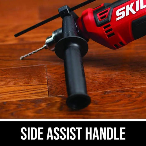 Tough As Nails Corded Hammer Drill With 100 Piece Bit Set, 7.5 Amp Variable Speed, Heavy Duty Gear showing side assist handle.