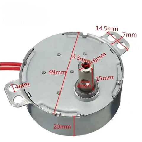 Heavy Duty AC 220V Synchronous Motor Running Like A Smooth Operator At 5 To 6 RPM With Serious 4 kgf Cm Torque For Microwave Trays And Reliable Fan Builds showing top view with measurements.