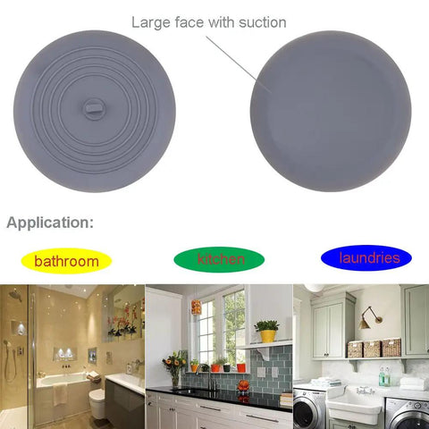 Slick Six Inch Silicone Tub Stopper Two Pack Soft Drain Plug Hair Catcher in gray, designed for universal fit in sinks.