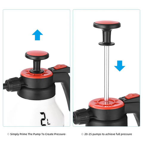 Close-up of 0.53 Gallon Garden Sprayer Hand Pump With Adjustable Nozzle And Trigger Lock Portable Do It All Multipurpose Sprayer