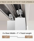 Close-up of heavy duty aluminum bypass sliding door hardware kit for two doors with five foot track system and smooth rollers.