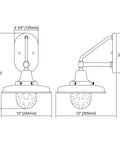 Technical diagram of Classic Outdoor Wall Sconce With One Bulb, Aged Zinc Finish And Clear Seeded Glass, 15 H x 10 W x 12 D