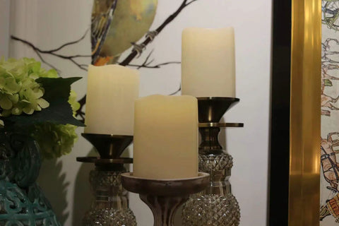 Outdoor IP44 Flameless LED Pillar Candles Set Of 3 With Remote And Timer Warm White Weather Resistant