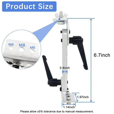 Beefy Heavy Duty Bracket Column Stand Kit dimensions with M8 and M6 screw holes displayed for Reciprocating Linear Actuator DIY projects