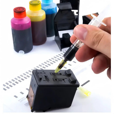 High Flow 27 Gauge Luer Lock Refilling Tips for Inks, 100 Pack, Five Eighths Inch Length, Stainless Steel and Plastic, Straight and Screw In Ports, Great for Scientific Labs, Industrial Use and Ink Refill Projects used to refill an ink cartridge