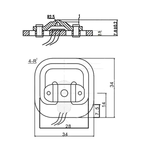 Technical diagram of Four Pack 50Kg Load Cell Weight Sensor Half Bridge Kit With HX711 Amplifier Module for Arduino DIY scale projects.