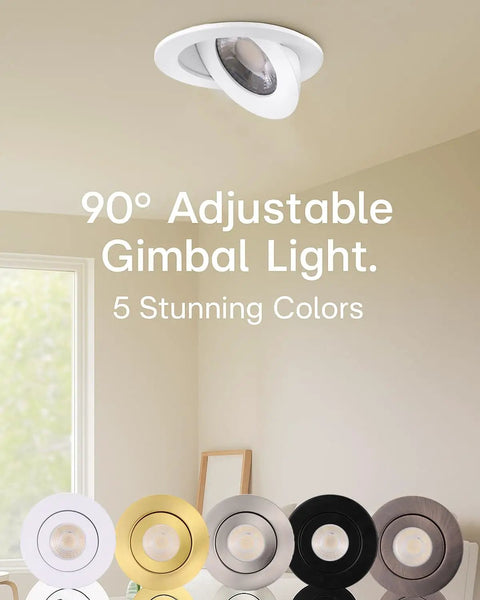 4 Inch Gimbal LED Recessed Lights 6 Pack White Eyeball Canless Spotlight, 9W Dimmable with 5 color options displayed