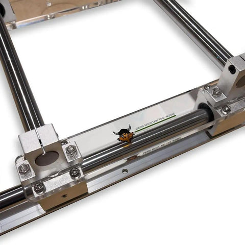 Close-up of metal rail jig from Slab Flattening Router Sled Kit With Rail Jig For Easy End Grain Boards And Epoxy Slabs, 30 By 48 Inch Nominal Size