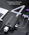 Portable Laptop Battery Bank With 110V 65W AC Outlet For On The Go Power And Emergency Backup, charging 4 devices simultaneously