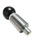 Badass Heavy Duty Spring Loaded Pull Pin With Easy Grip Ball Handle For Quick Release Tool Mounting And Precision Workholding Three Eighth Inch Industrial Grade Steel close-up view showcasing black ball handle and steel body.