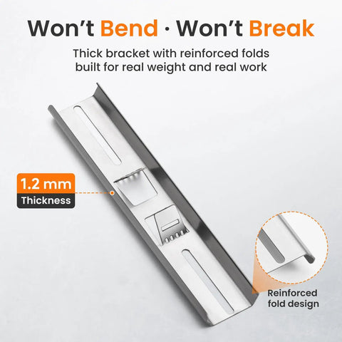 Heavy Duty Stainless Steel Pole Mount Bracket Kit With Adjustable 2 To 8 Inch Clamps, showing 1.2mm thick reinforced bracket design.