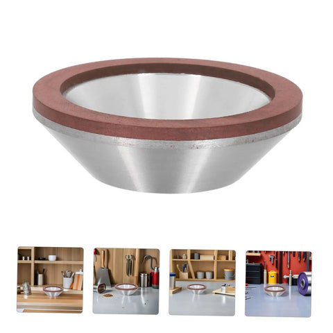 Diamond Cup Grinding Wheel Perfect For Metal And Stone Sharpening Tasks. Durable silver finish with red abrasive edge.