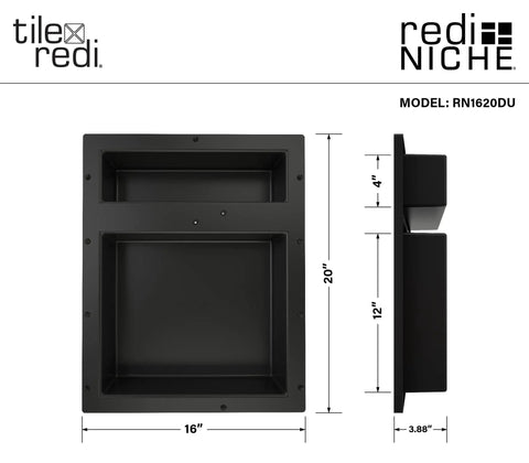 Double Recessed Shower Niche Shelf With Two Shelves 20 Inch High By 16 Inch Wide Black Tile Ready Built In Bathroom Organizer