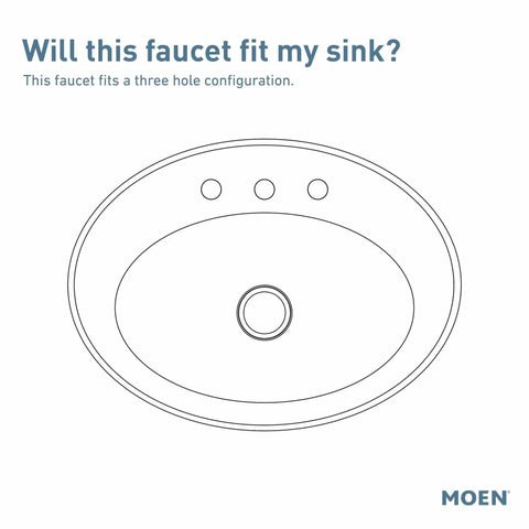 Diagram showing a three-hole sink compatible with Eva Brushed Nickel Two-Handle 4-Inch Centerset Bathroom Faucet With Drain Assembly.