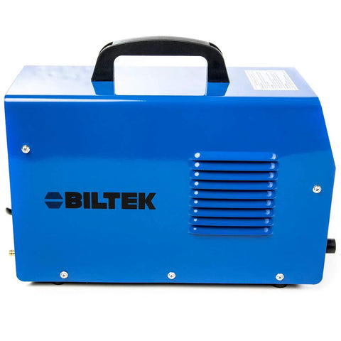 50 Amp Non Pilot Arc Plasma Cutter with Dual Voltage 110V 220V and Pre Attached 110V US Plug in durable blue unit side view