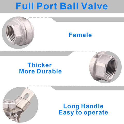 Two-pack stainless steel 304 full-port ball valves with locking lever and long handle, 1/2-inch NPT