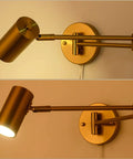 Brass Swing Arm Wall Sconce Set Of Two With Plug In Design 4500K Neutral White LED Adjustable Swivel Arm Lighting
