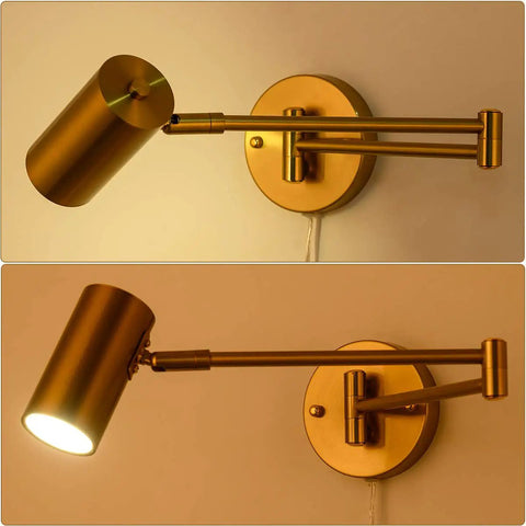 Brass Swing Arm Wall Sconce Set Of Two With Plug In Design 4500K Neutral White LED Adjustable Swivel Arm Lighting
