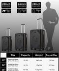 Expandable 20 Inch Carry On Luggage With Shock Absorbing Braking Spinner Wheels, Moon And Star Design, Size Comparison Chart