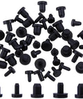 Cool 50 Pack Black Silicone Hole Plugs In 5 Sizes For Pipe And Bottle Ends Waterproof Flexible Rubber Stoppers That Fit Tight Without Leaking Any Liquid Or Mess Up Your Daily DIY Hacks At Home., black silicone hole plugs in 5 sizes, assorted sizes shown