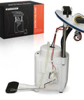 Straight Up Electric Fuel Pump Module Assembly With Pressure Sensor For Hyundai Azera And Kia Cadenza V6 3.3L in white with connectors and hoses.