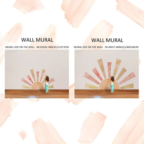 Large Fabric Watercolor Boho Half Sun Wall Decal Peel and Stick Pastel Sunrise Backdrop Murals Stickers Sunshine Wall Art Decor
