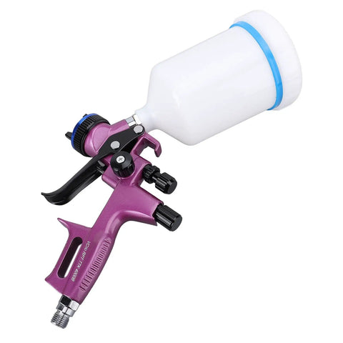 Pro Grade Hvlp Paint Sprayer Attachment With 1 3Mm Tip delivers smooth coverage, featuring purple aluminum grip and clear paint container.