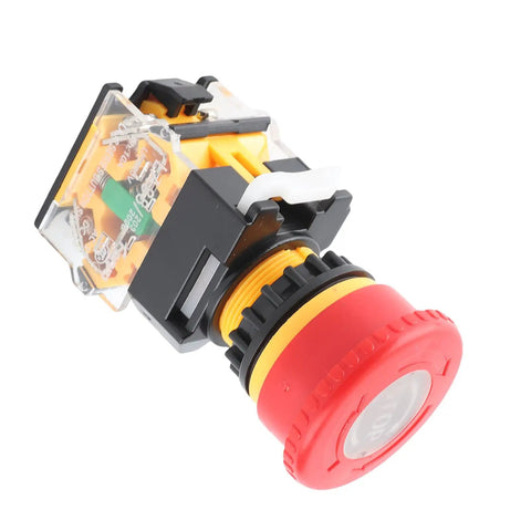Hella Reliable Dead Simple Heavy Duty Self Locking Mushroom Head Push Button Red 22mm Emergency Stop Switch With Quick Twist Reset For Industrial Control Panels