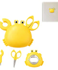 Magnetic Crab Shaped Box Cutter Four In One Multi Tool Opener with Bottle Opener and Tiny Scissors, yellow plastic crab design